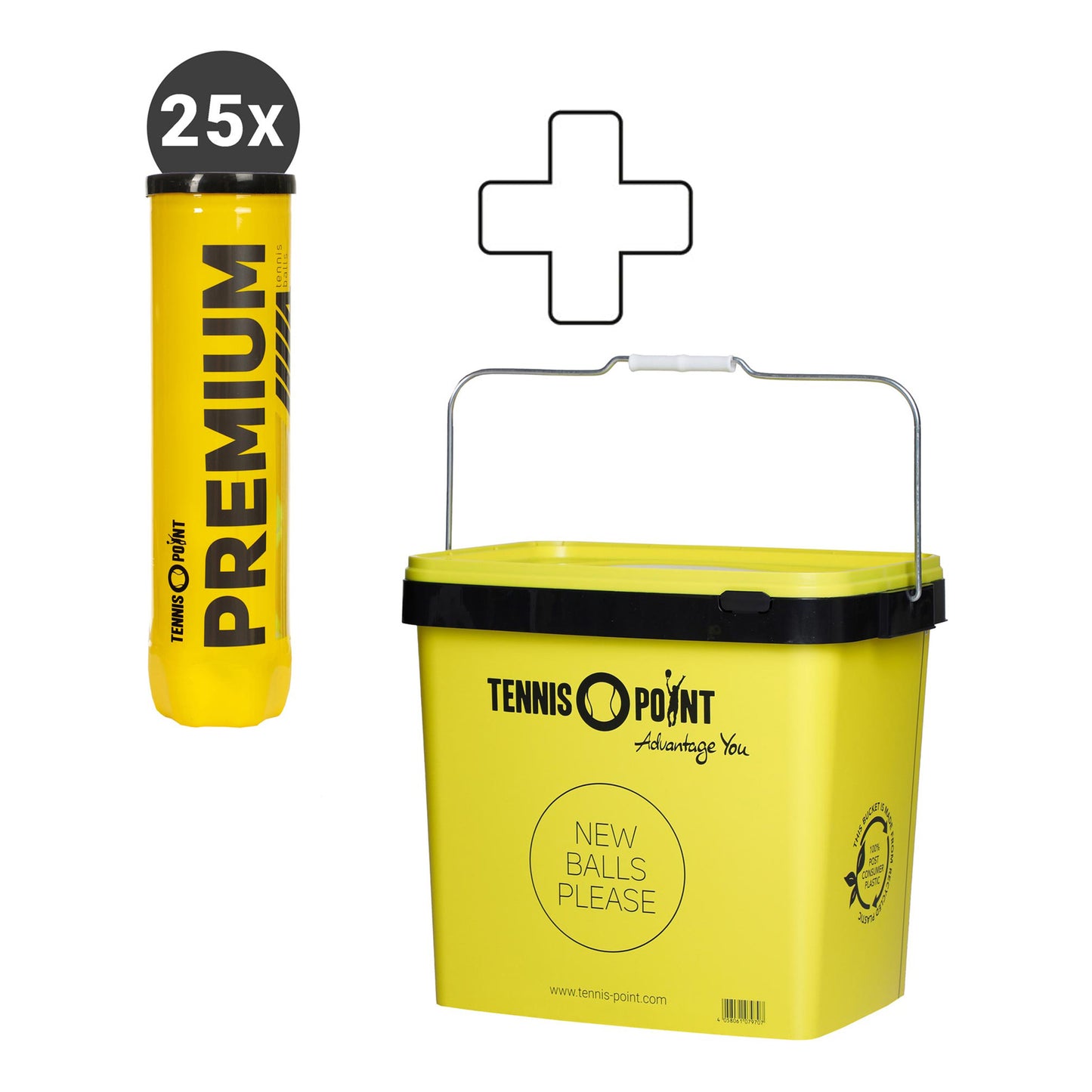 Tennis-Point Tubo da 4 25 x Premium In aggiunta secchiello per palline Tennis-Point Tubo da 4 25 x Premium In aggiunta secchiello per palline