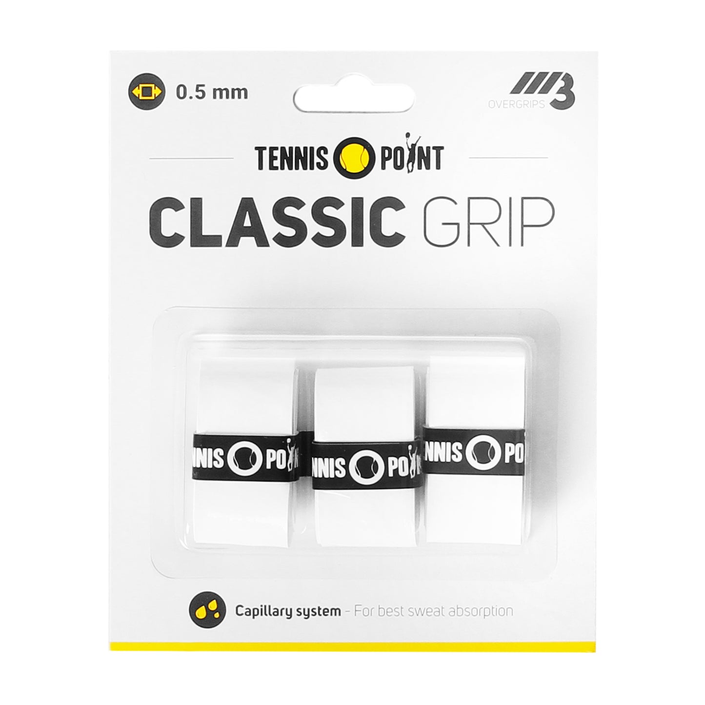 Tennis-Point Classic Grip Confezione da 3 - bianco Tennis-Point Classic Grip Confezione da 3 - bianco