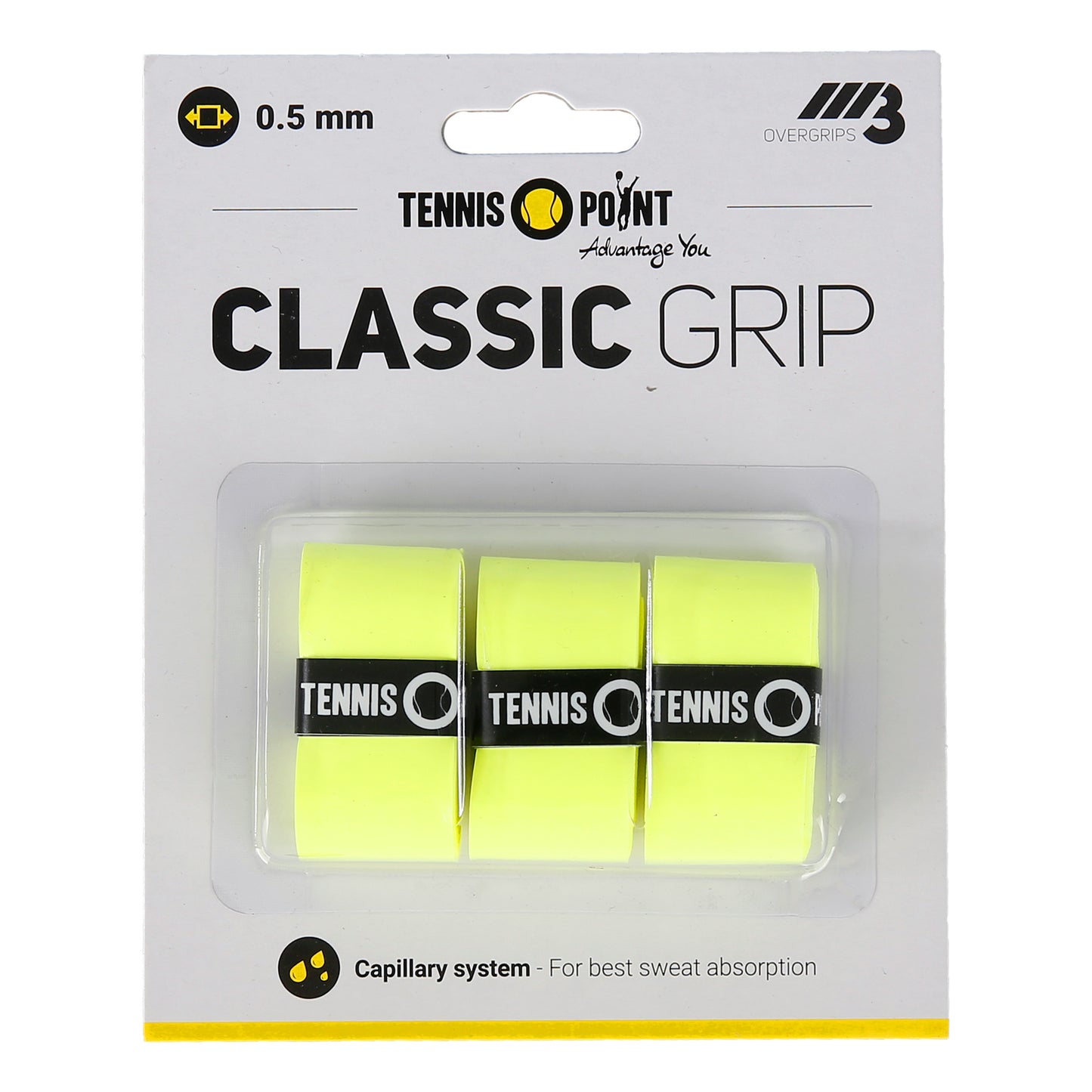 Tennis-Point Classic Grip Confezione da 3 - giallo Tennis-Point Classic Grip Confezione da 3 - giallo