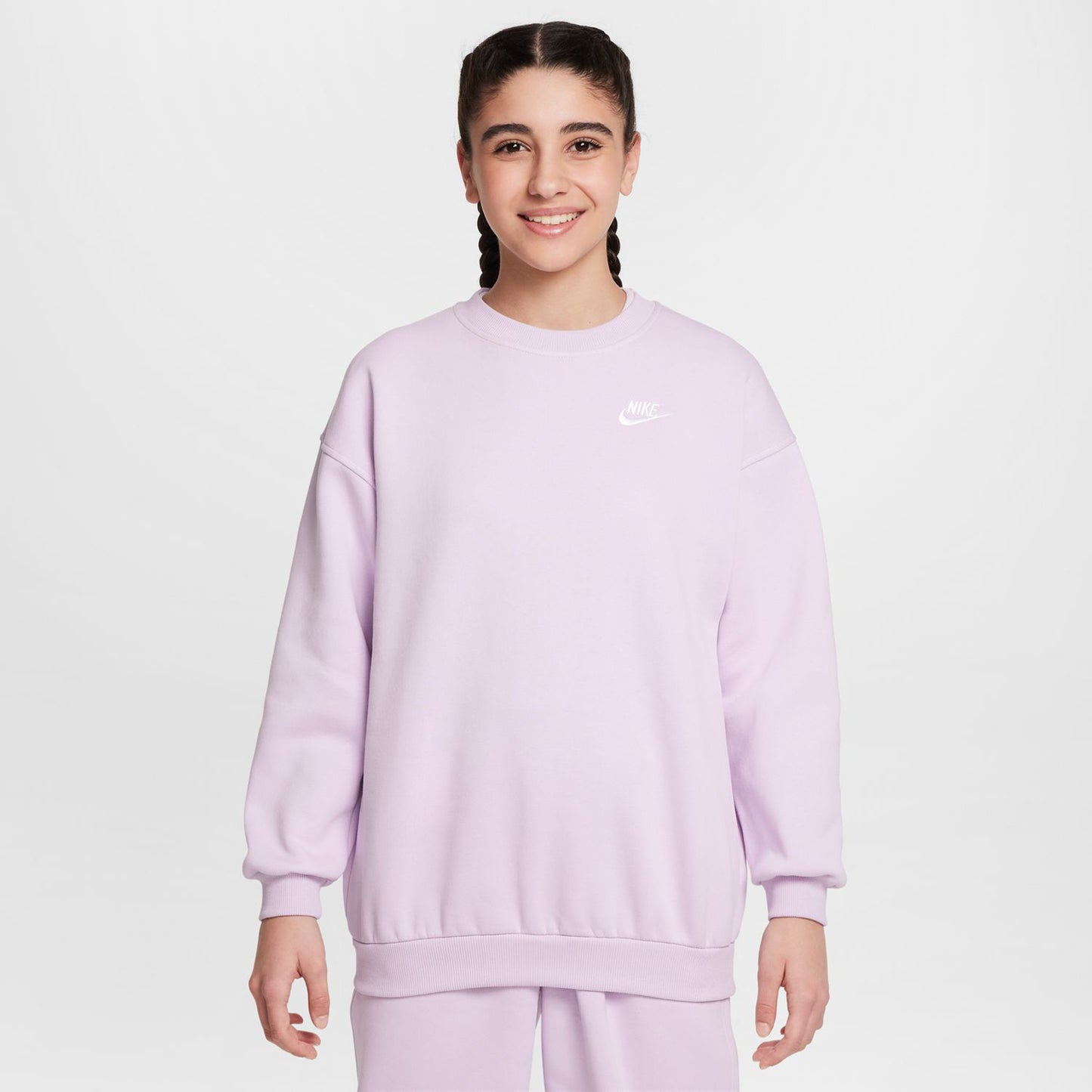 Nike Sportswear Club Fleece Oversized Crew Felpa Ragazze-Lilla