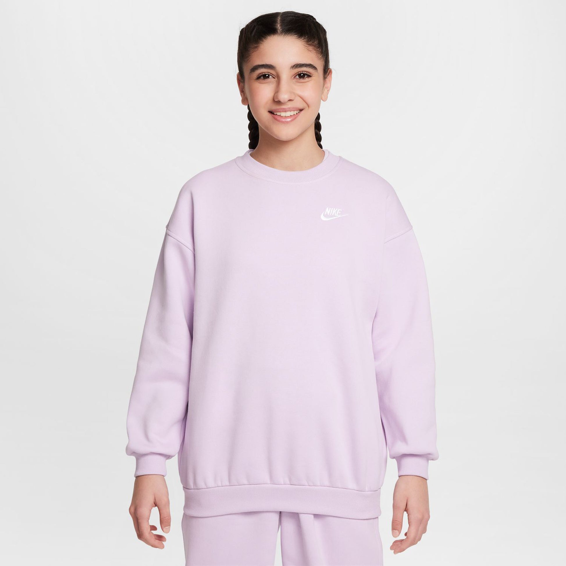 Nike Sportswear Club Fleece Oversized Crew Felpa Ragazze-Lilla