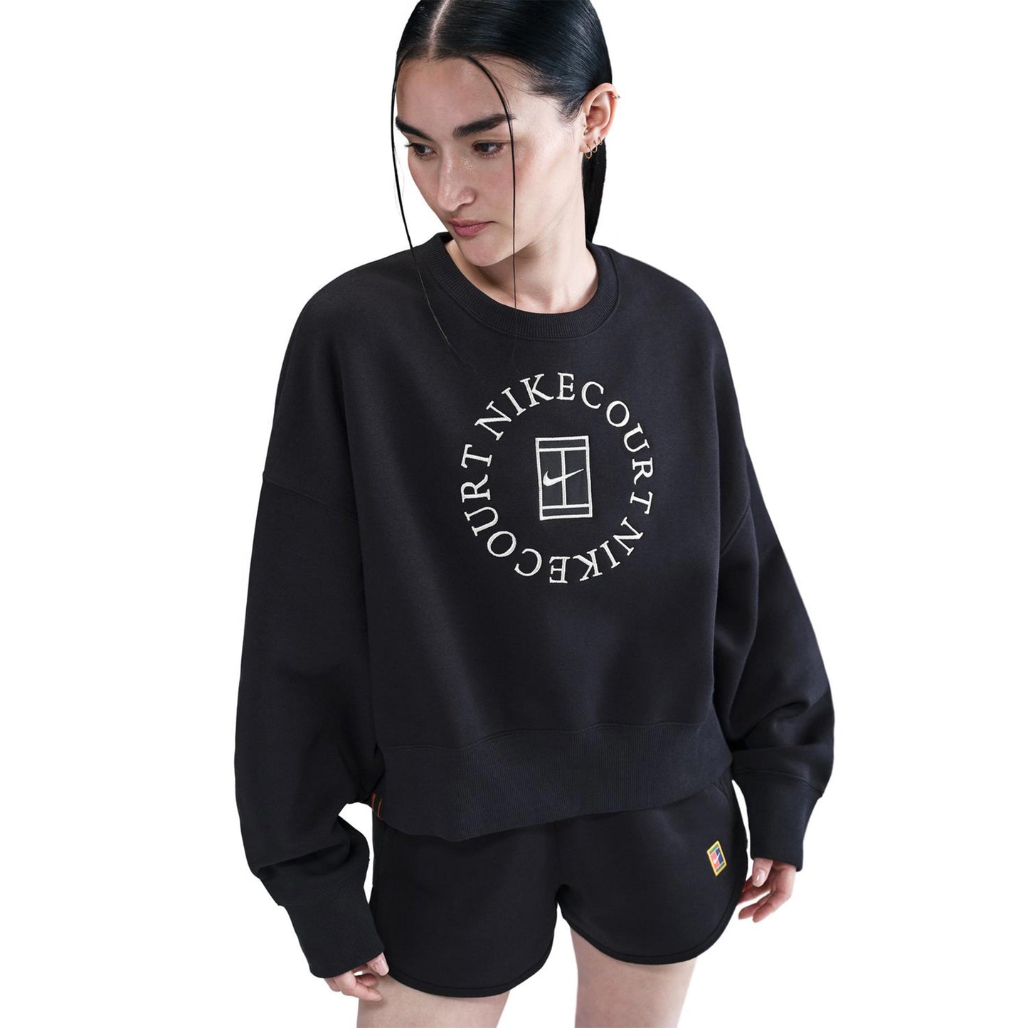 Nike Court Phoenix Over-Oversized Crew Heritage Felpa Donna-Nero