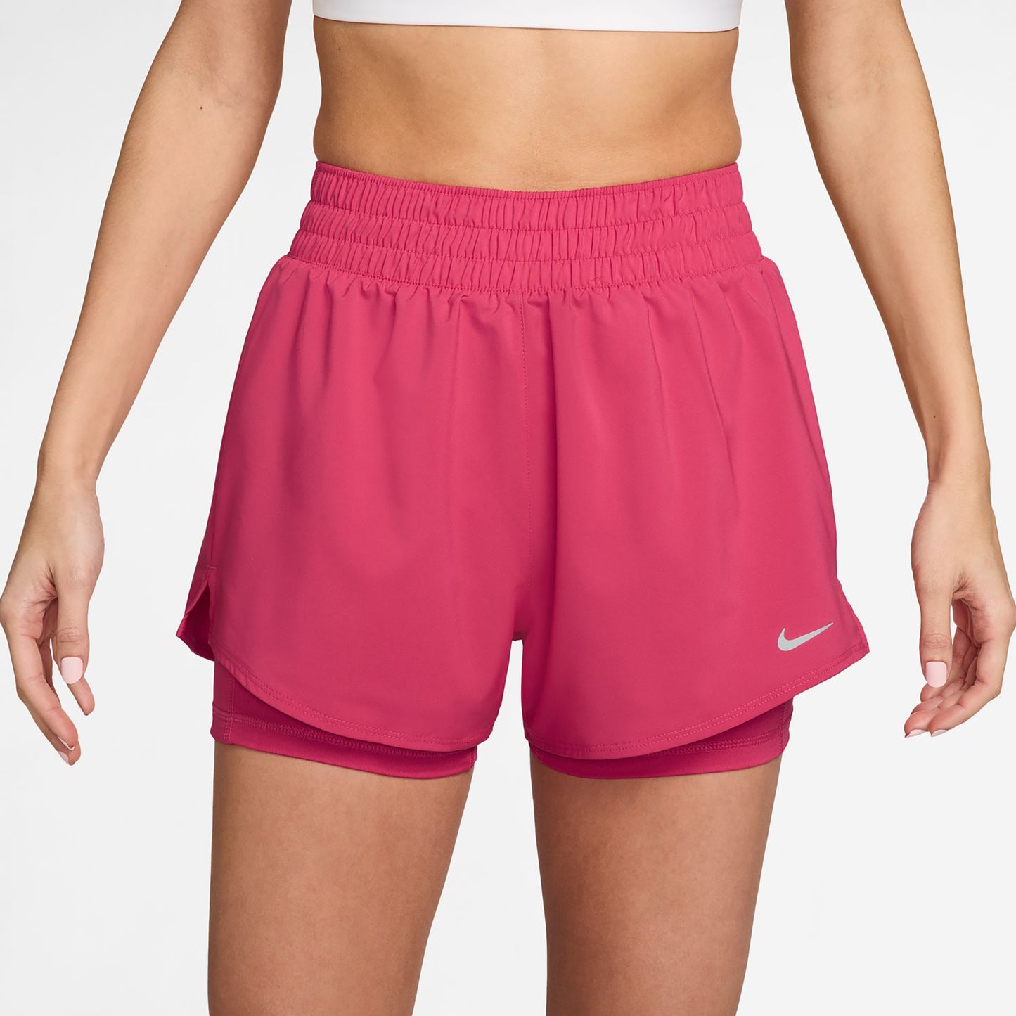 Nike Dri-Fit One Mid Rise 2in1 3in Pantaloncini Donna - berry, argento