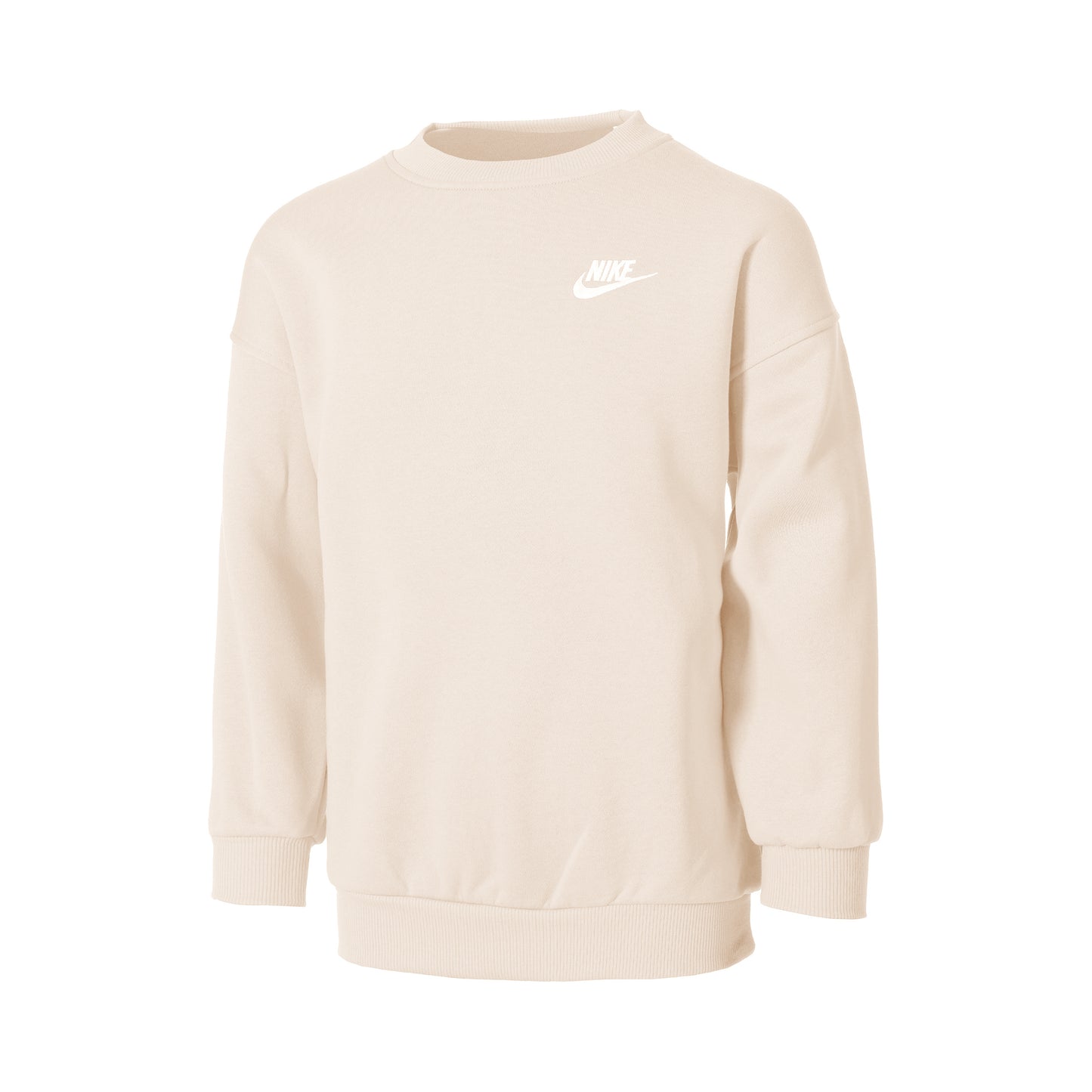 Nike Club Fleece Oversized Crew Felpa Ragazze-Beige,Bianco