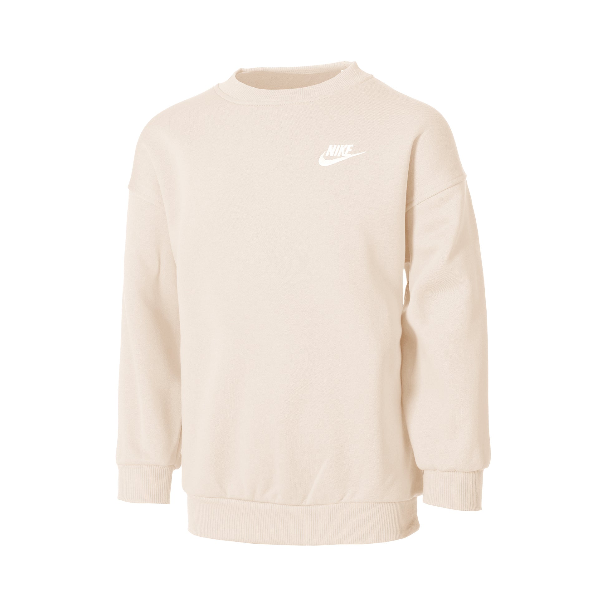 Nike Club Fleece Oversized Crew Felpa Ragazze-Beige,Bianco