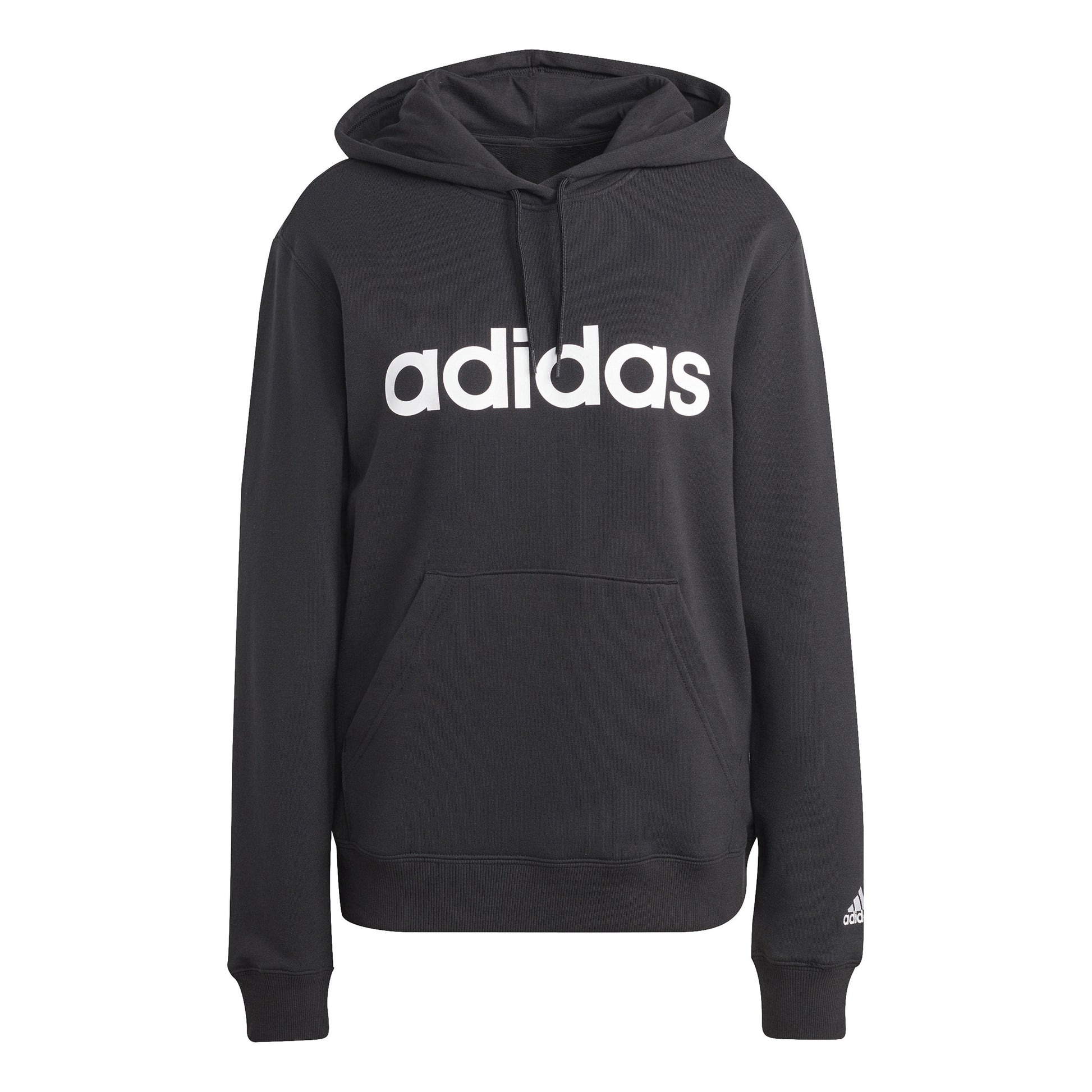 adidas Essentials Linear Felpa Con Cappuccio Donna-Nero,Bianco