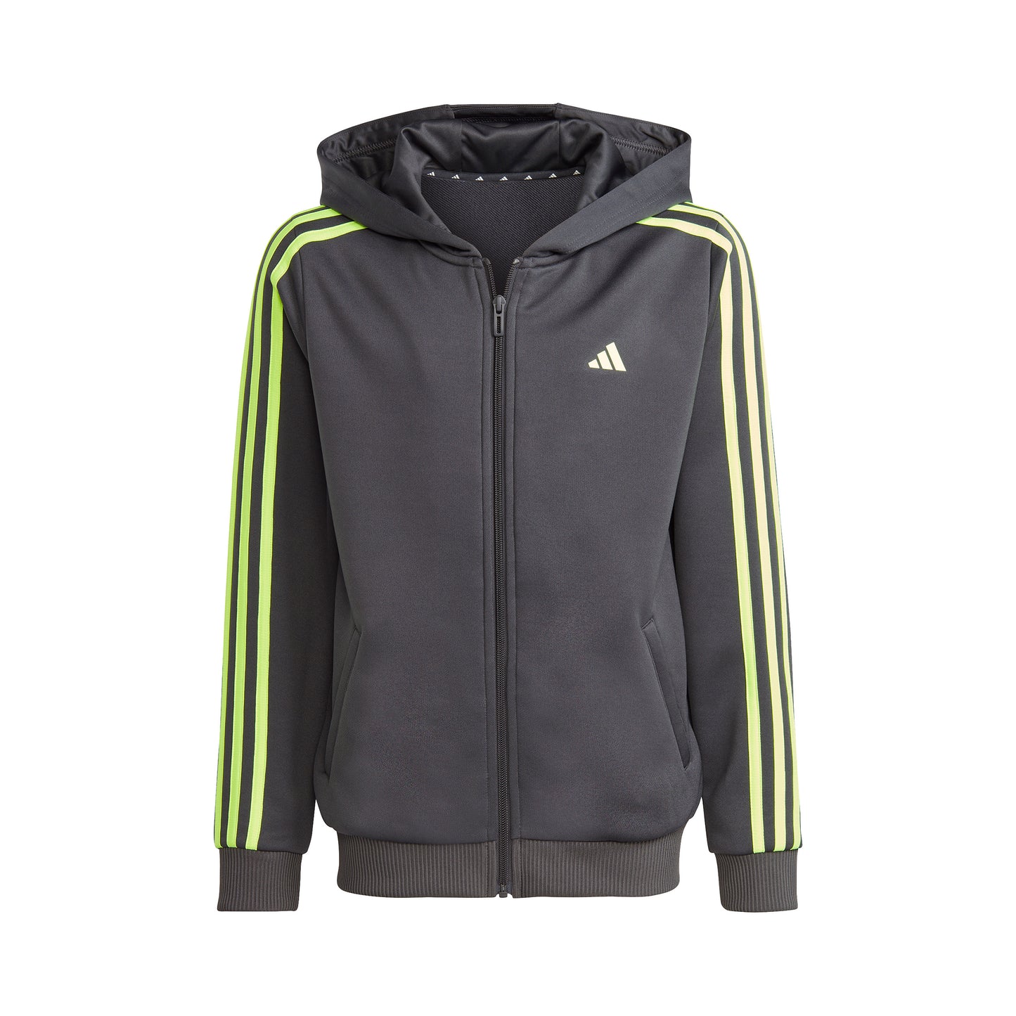 adidas Training ES 3 Stripes Full-Zip Felpa Bambini - grigio scuro, verde neon