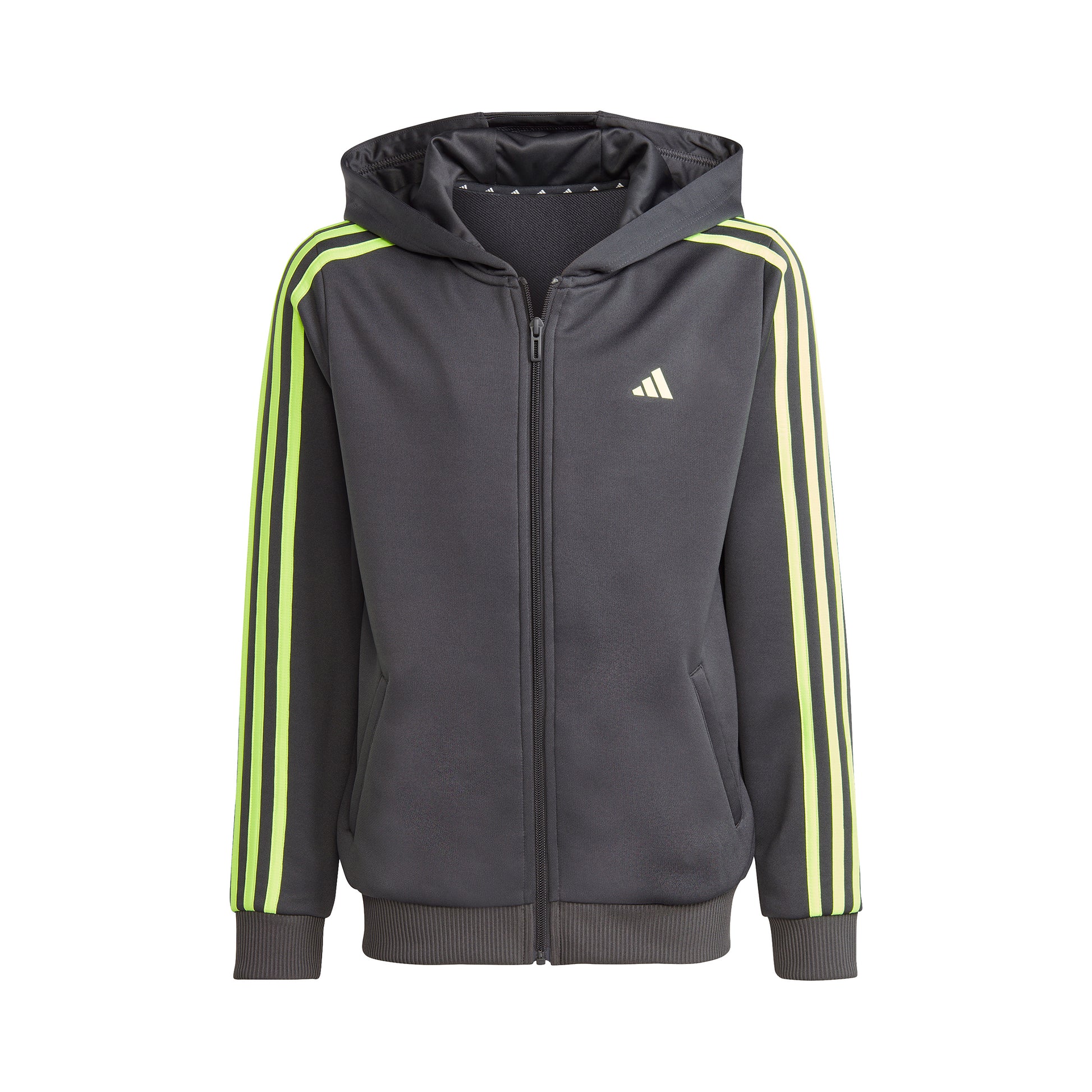 adidas Training ES 3 Stripes Full-Zip Felpa Bambini - grigio scuro, verde neon