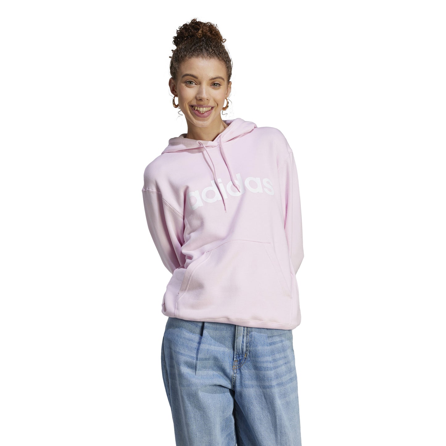 adidas Linear French Terry Felpa con cappuccio Donna - rosa, bianco