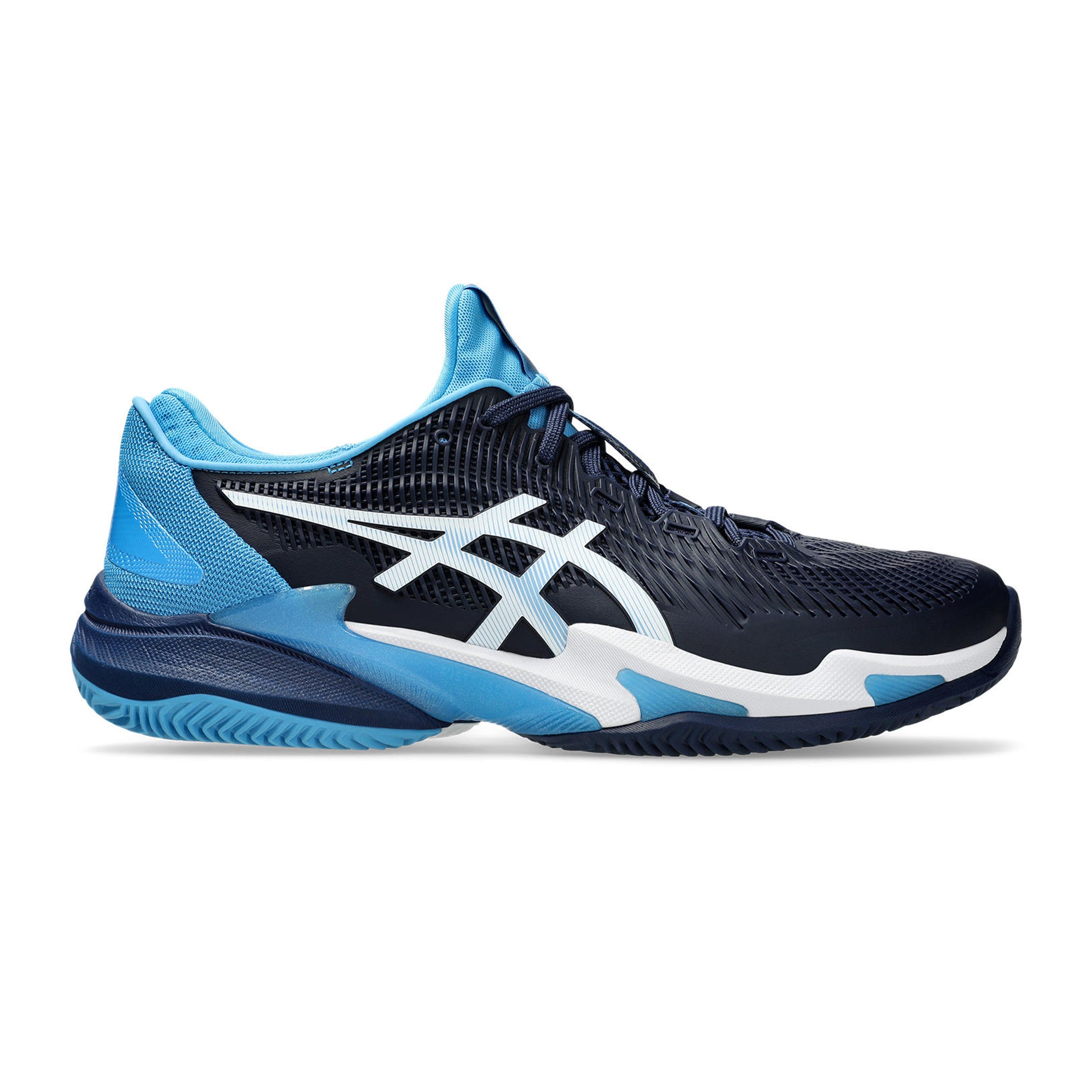 ASICS Court FF 3 Novak Scarpa per terra rossa Uomini - blu scuro, blu chiaro