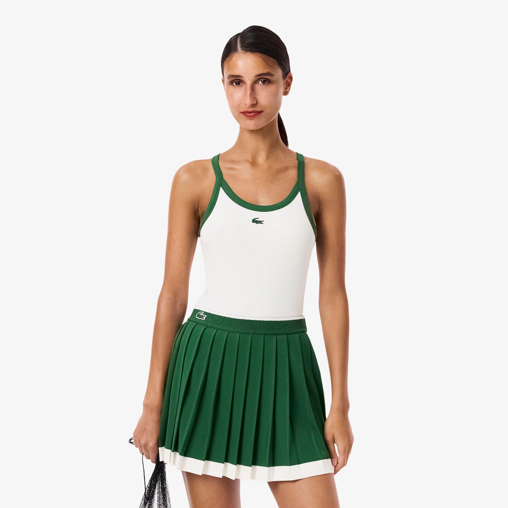 Lacoste Canottiera Donna-Bianco,Verde Scuro