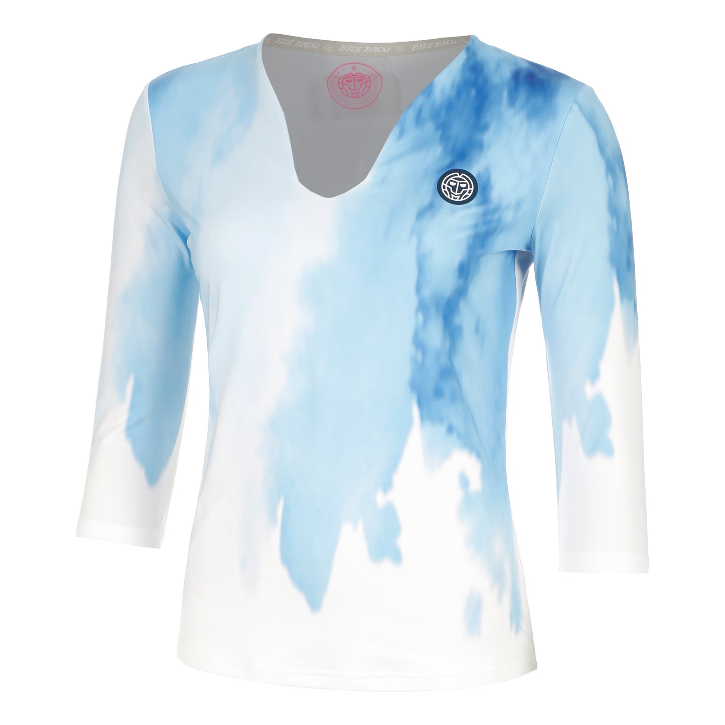 BIDI BADU Watercolour V-Neck Manica Lunga Donna-Bianco,Blu