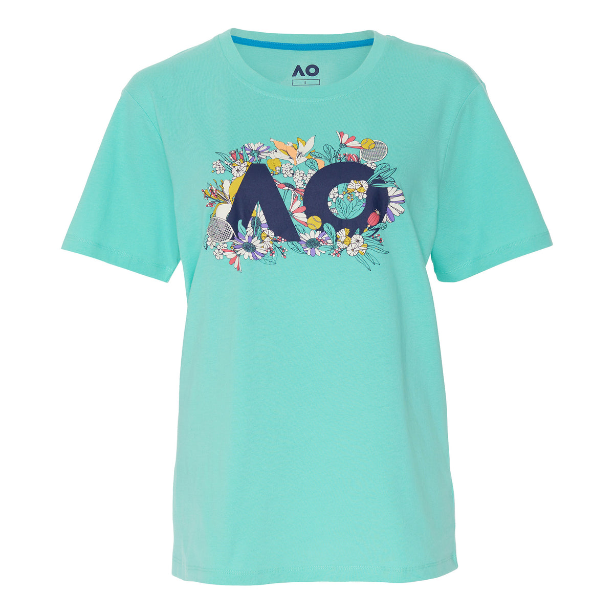 Australian Open AO Floral Logo Maglietta Donna - turchese, multicolore