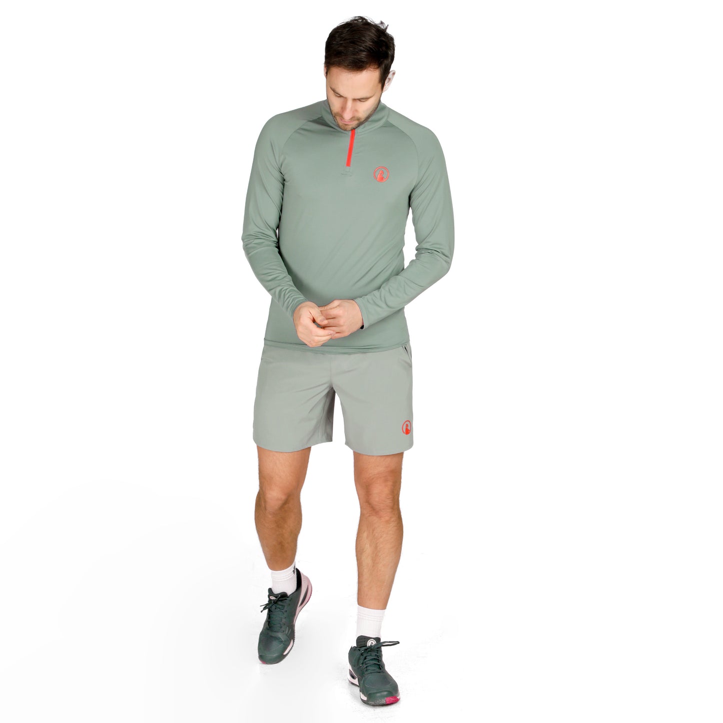 Quiet Please Big Serve 1/4 Zip Manica lunga Uomini - salvia, rosso