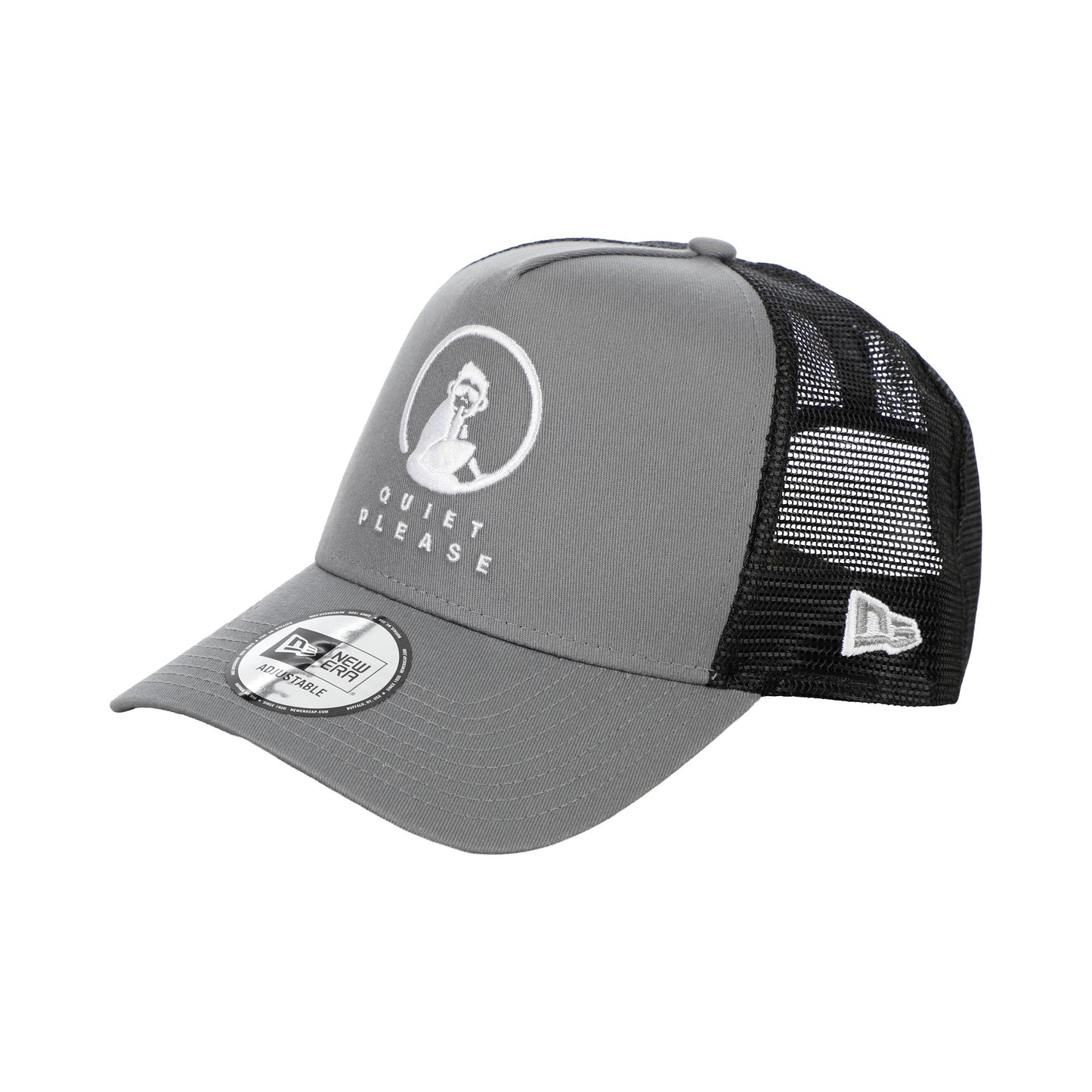 Quiet Please New Era Trucker Cappellino Unisex-grigio scuro, bianco