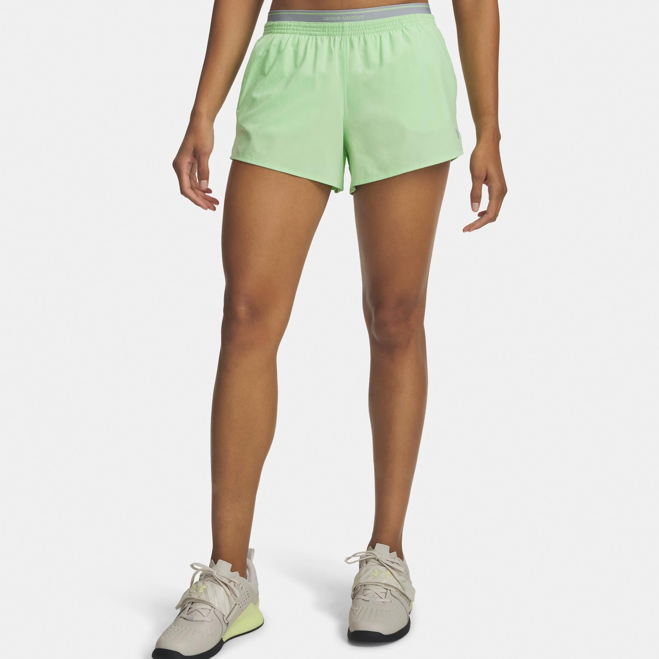 Under Armour Vanish Woven 3in Pantaloncini Donna-verde, grigio