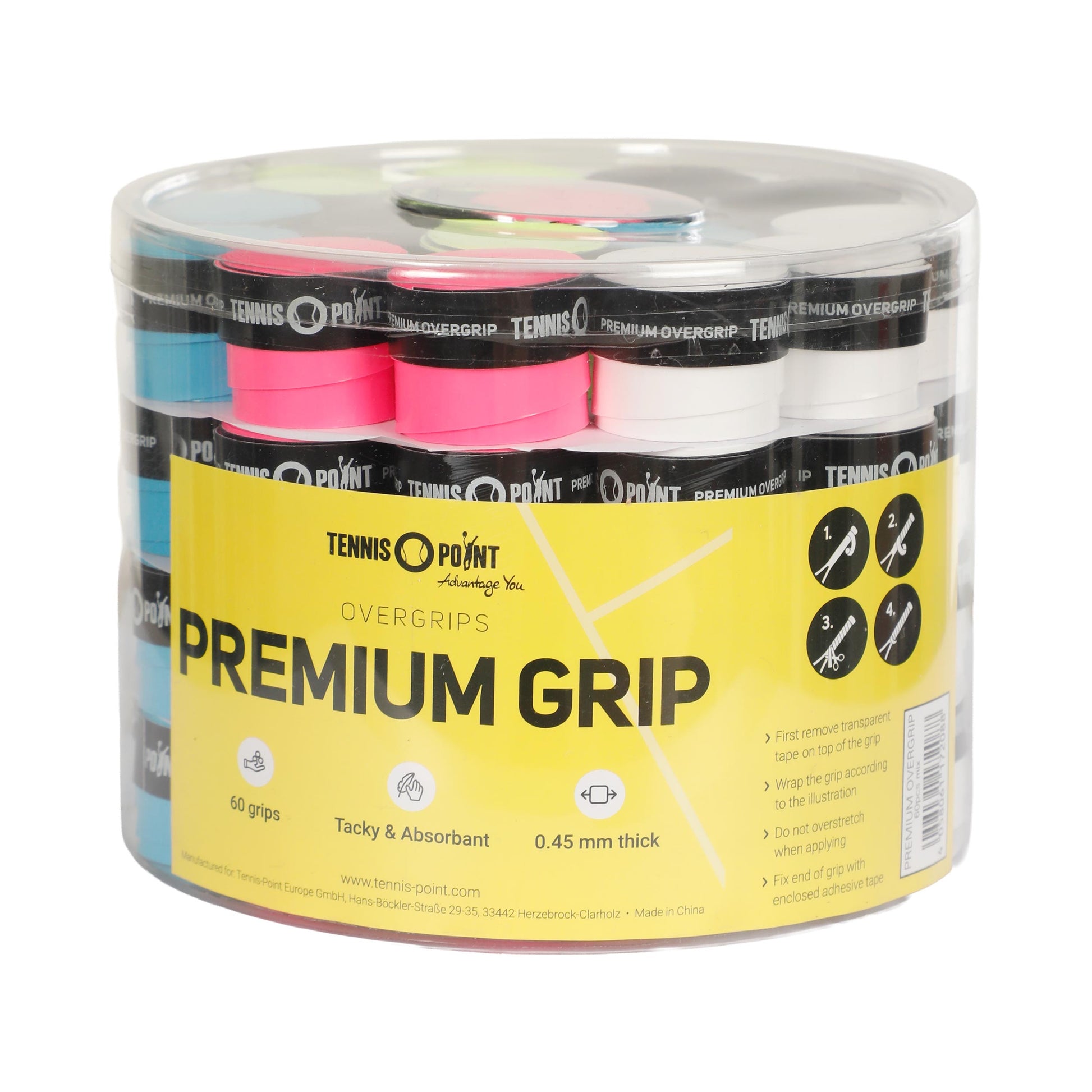 Tennis-Point Premium Grip Overgrip da tennis Scatola da 60 - multicolore