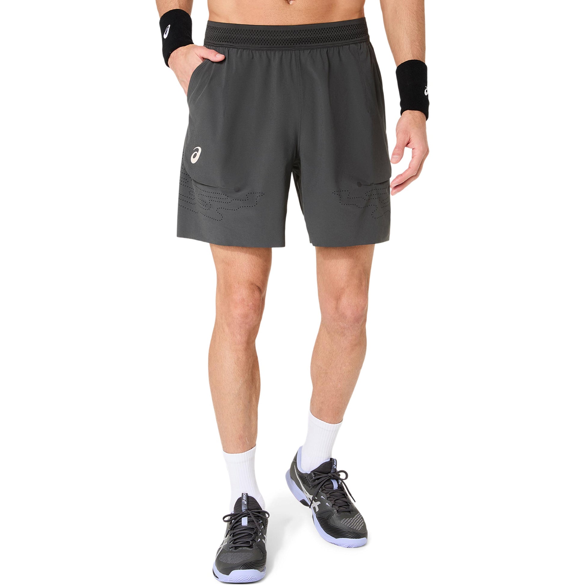 ASICS Match Laser Cut 7in Pantaloncini Uomini - grigio scuro, blu scuro