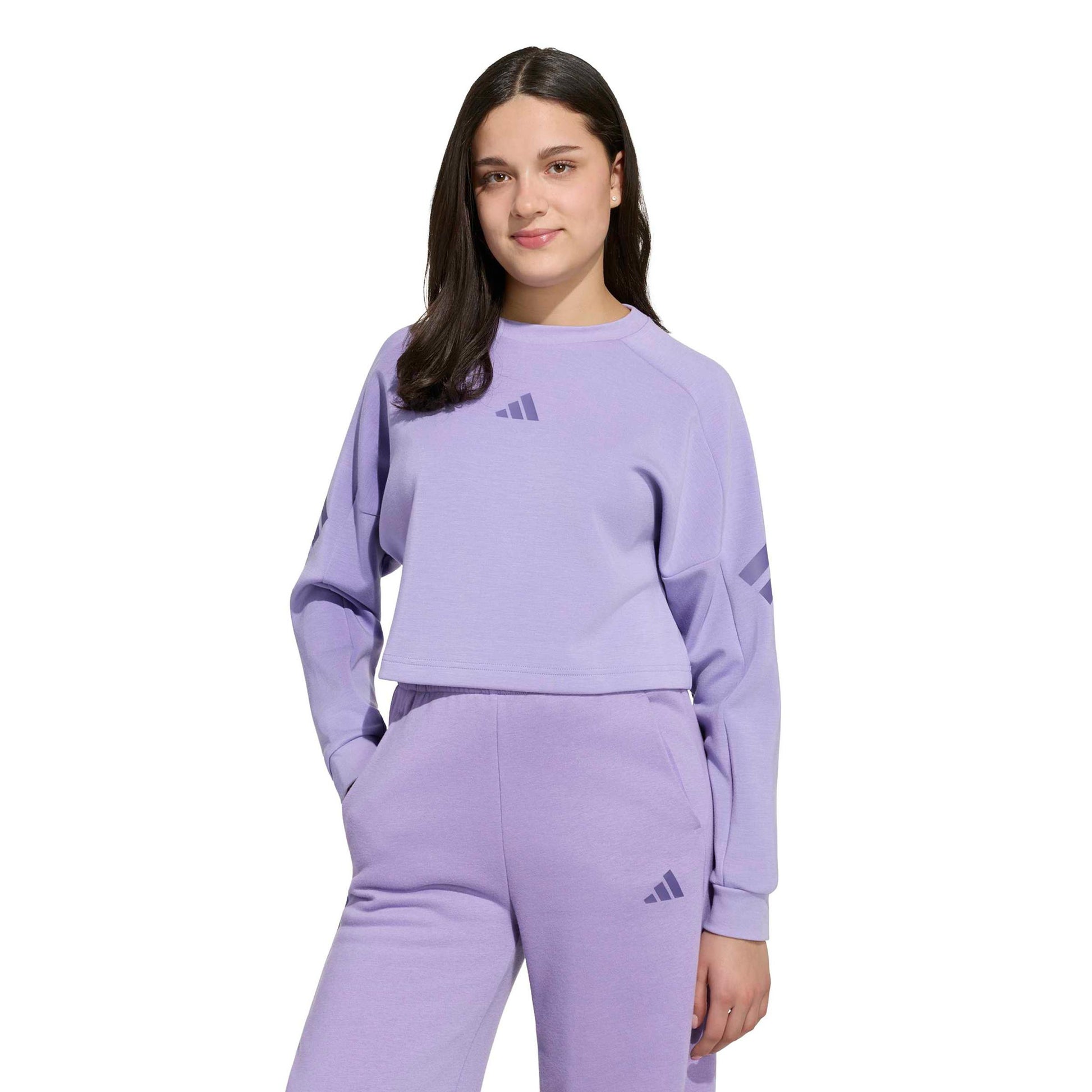 adidas 3Stripes Crew Crop Felpa Bambini - lilla