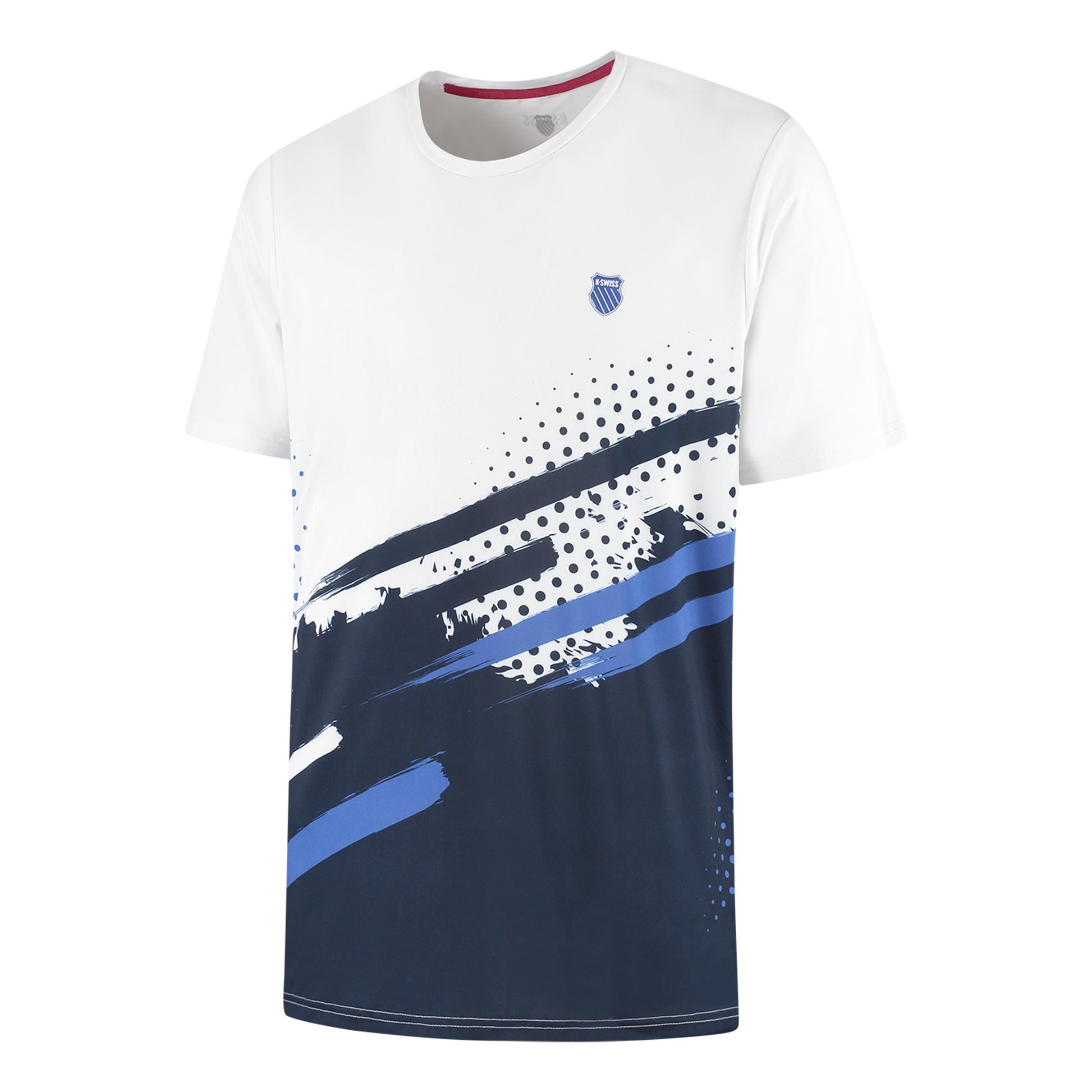 K-Swiss Hypercourt Print Crew Stripe Maglietta Uomini - bianco, blu scuro