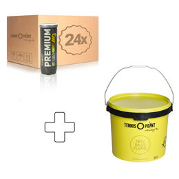 Premium Tennisball 3er 24 Dosen im Umkarton plus Balleimer rund