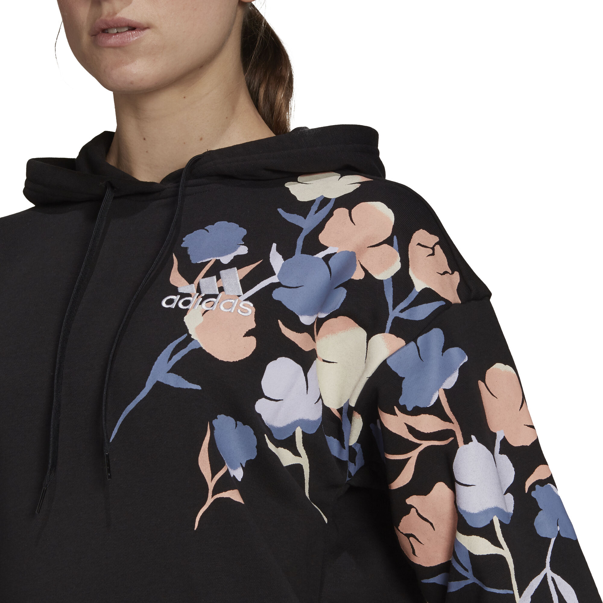 Floral Felpa Con Cappuccio Donna Nero Multicolore