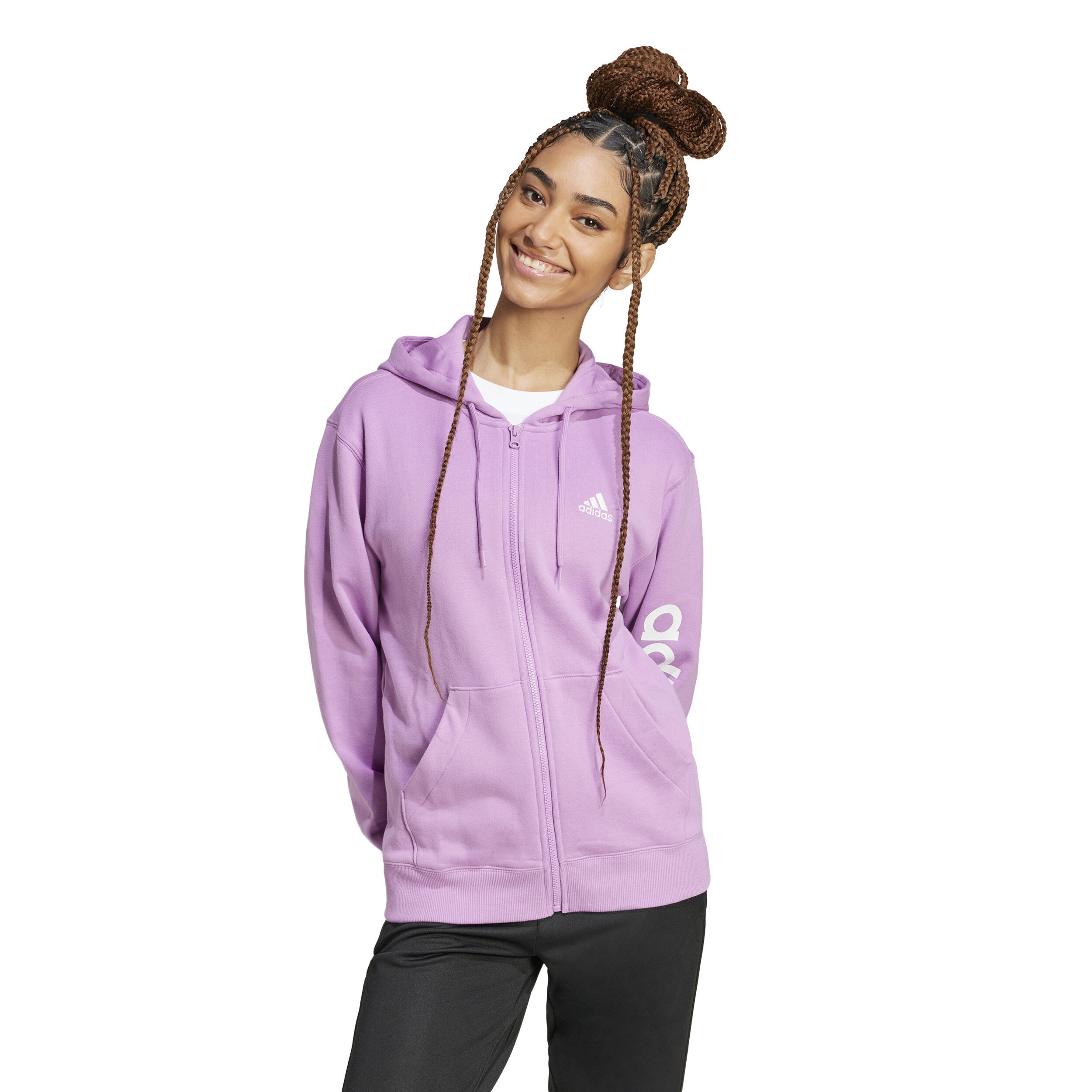 Adidas women's essentials linear full zip hoodie sales