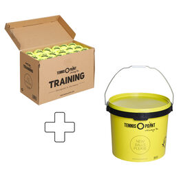 Training 72 Bälle im Beutel (druckloser Tennisball) plus Balleimer rund
