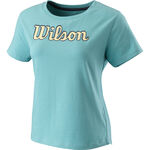 Abbigliamento Wilson Wilson Sript Eco Maglietta Donna-Blu,Giallo