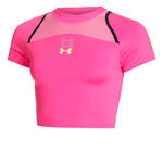 Abbigliamento Under Armour Under Armour Run Anywhere Crop Camicia Da Corsa Donna-Rosa,Nero